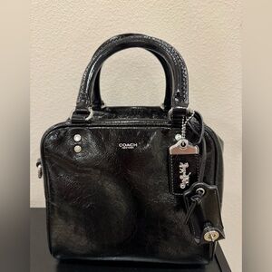 COACH Rogue Cube 20 in Black Glazed Leather with Silver Hardware